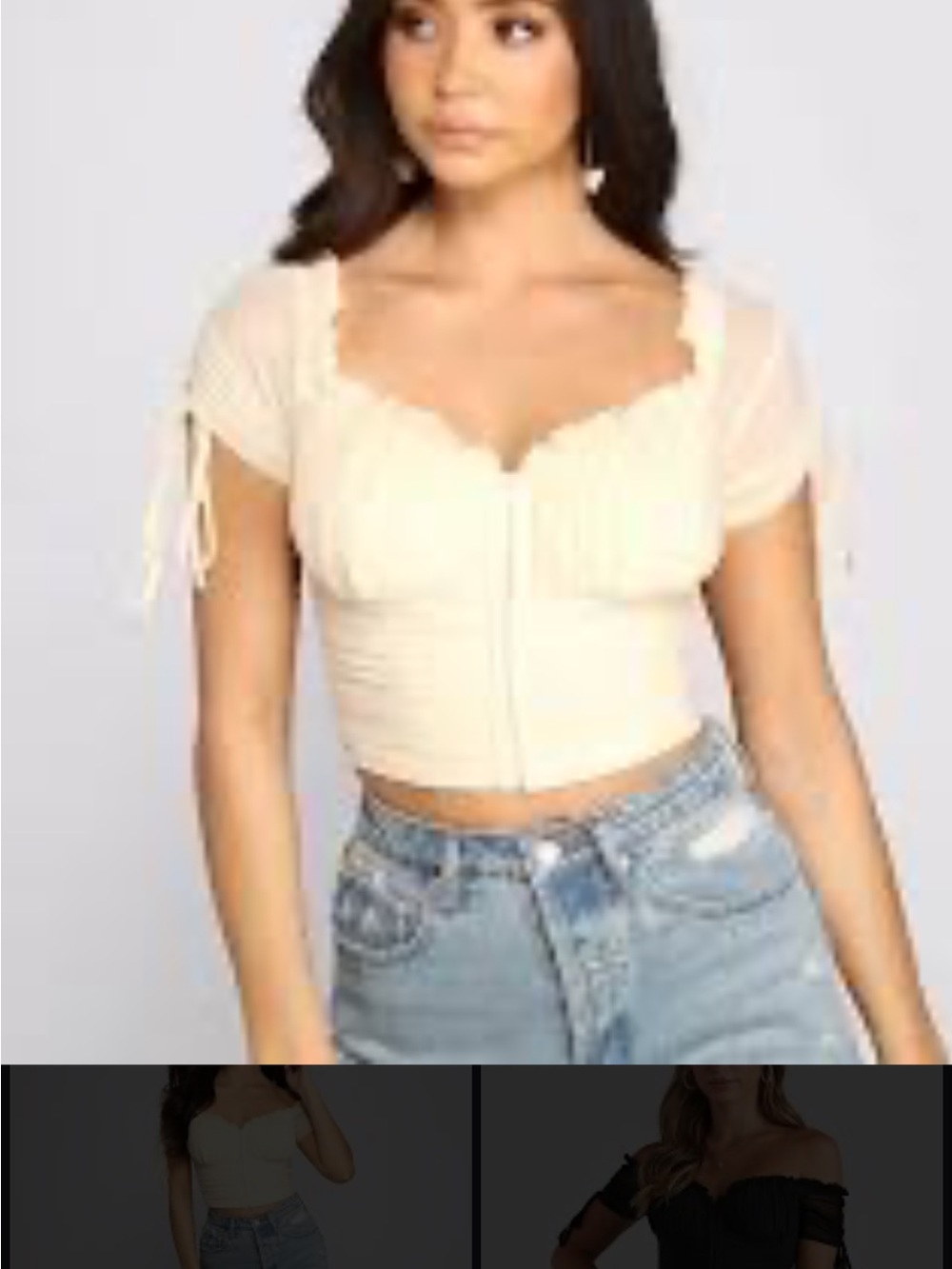 Smocked Ruffle Bustier Crop Top in Cream
